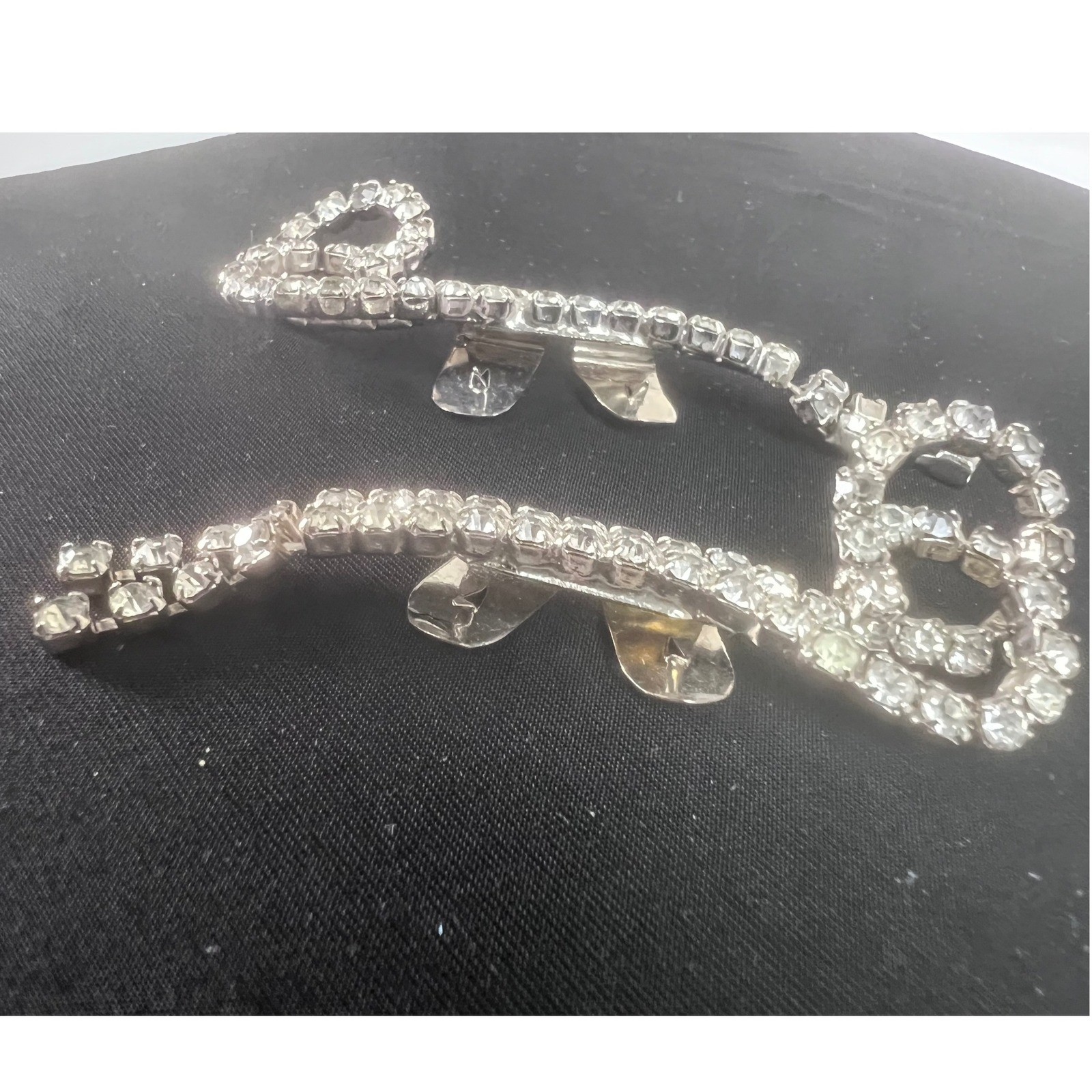 Vintage MUSI Clear Rhinestone Scroll Shoe Clips Silver Tone Pair Mid Century
