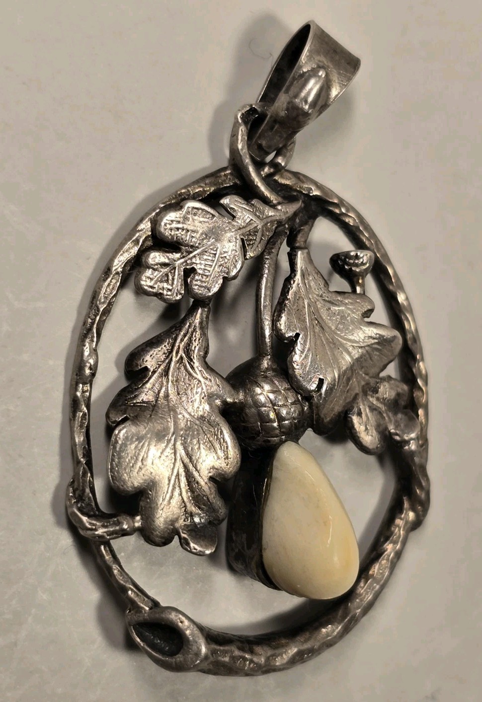 Antique Victorian Sterling Silver Pendant “An Acorn In Oak Leaves” – 35mm x 26mm