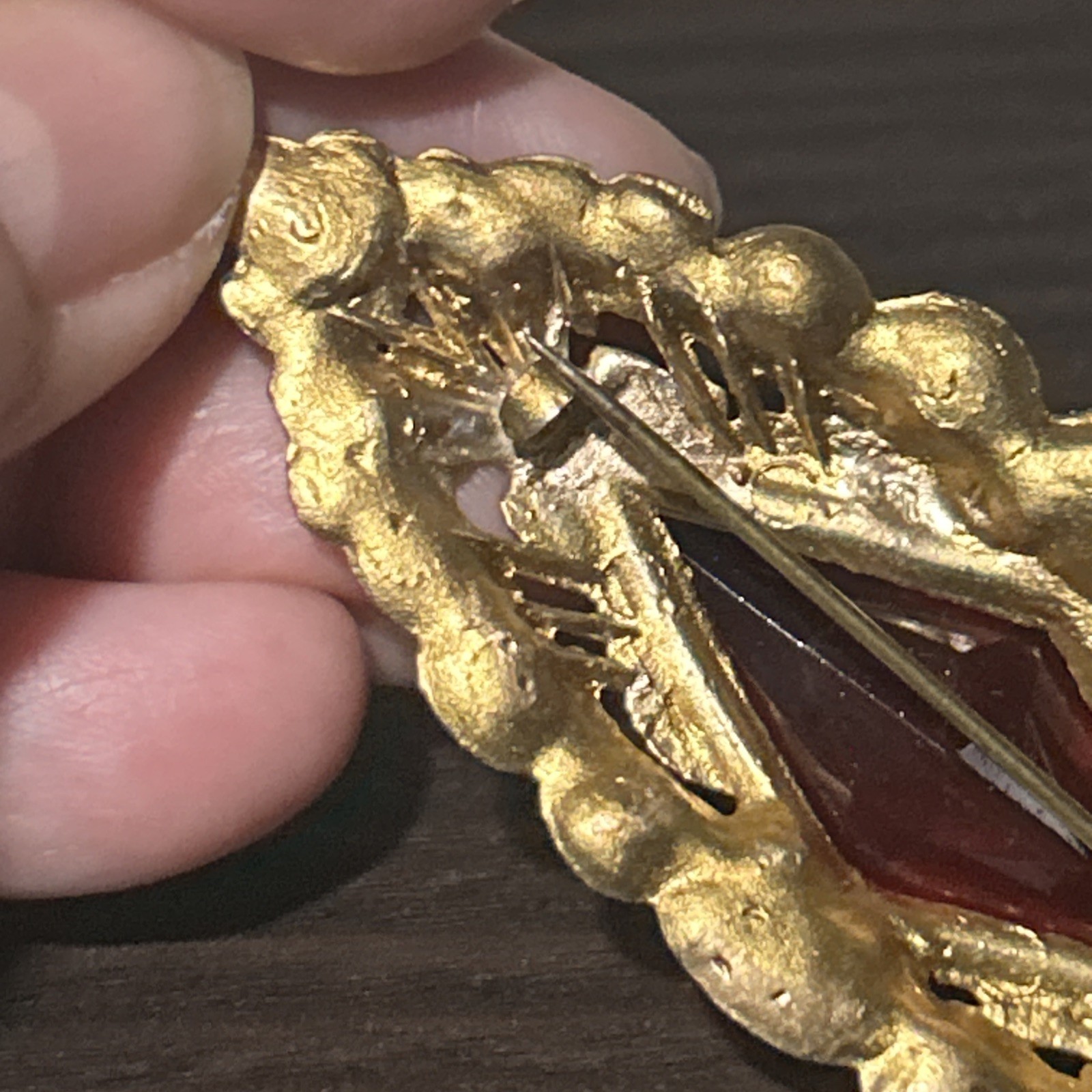 Vintage Lot Of 5 Pins Some Gold Fill Tiger Eye Painted Woman Alva Brooch