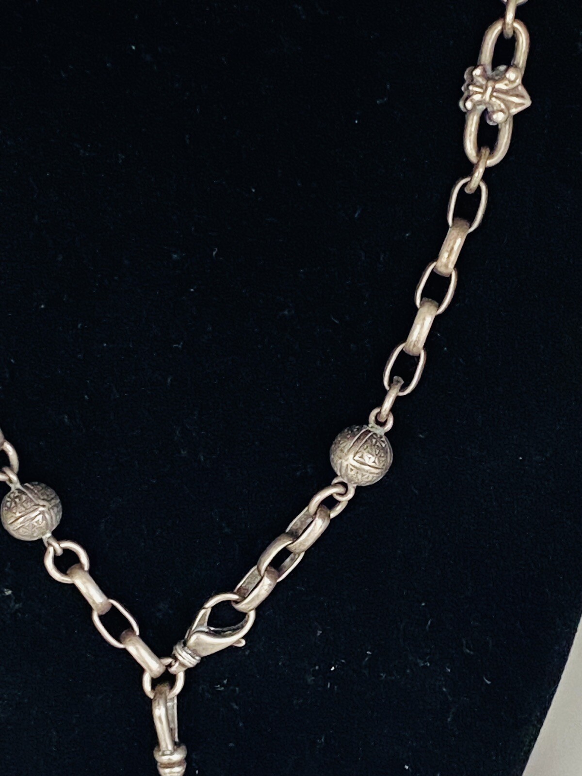 Vintage Sterling Silver Station Fleur de Lis French Ball Globe Charm Necklace