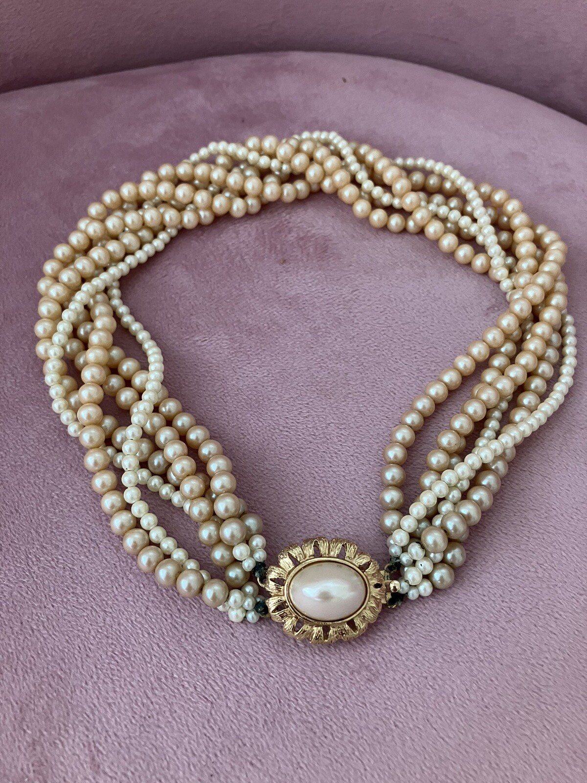 STUNNING! Vintage Signed Gay Boyer 6 Multi Strand Faux Pearl Necklace 16”