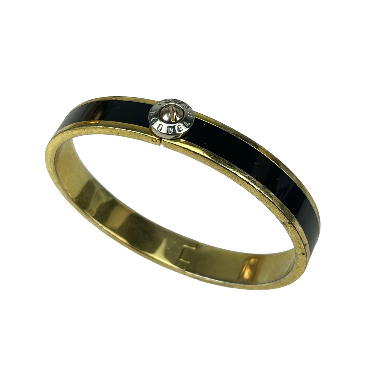Vintage HENRI BENDEL Black & Gold Hinged Bangle Bracelet
