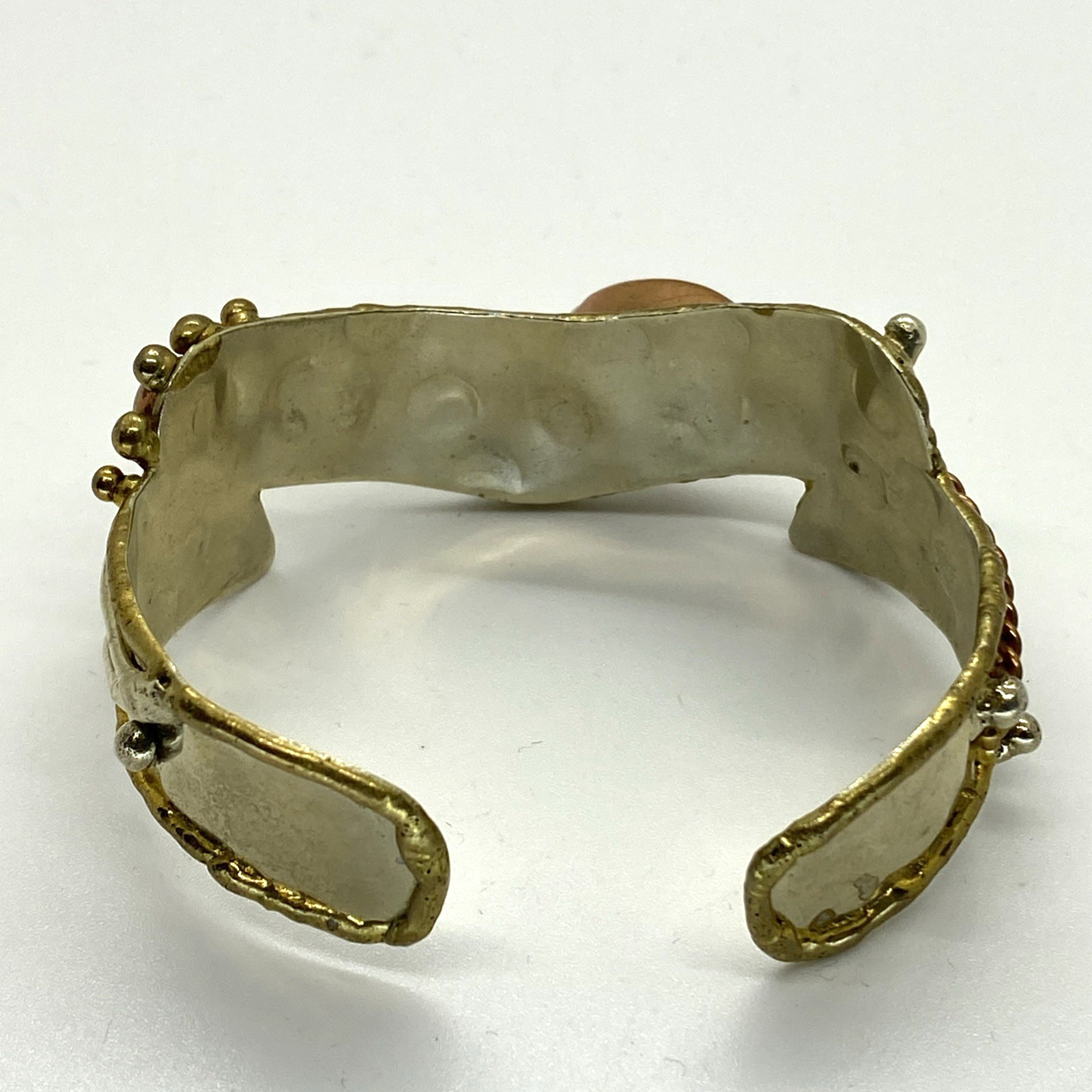 Lot 2 Artisan Brutalist 1″ Cuff Bracelets Silver-tone Brass Copper Natural Stone