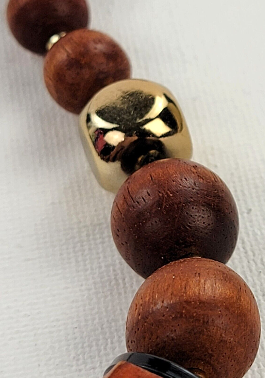 Wooden Beaded Necklace Mid Century Modern 29″ Reddish Brown Statement Vintage