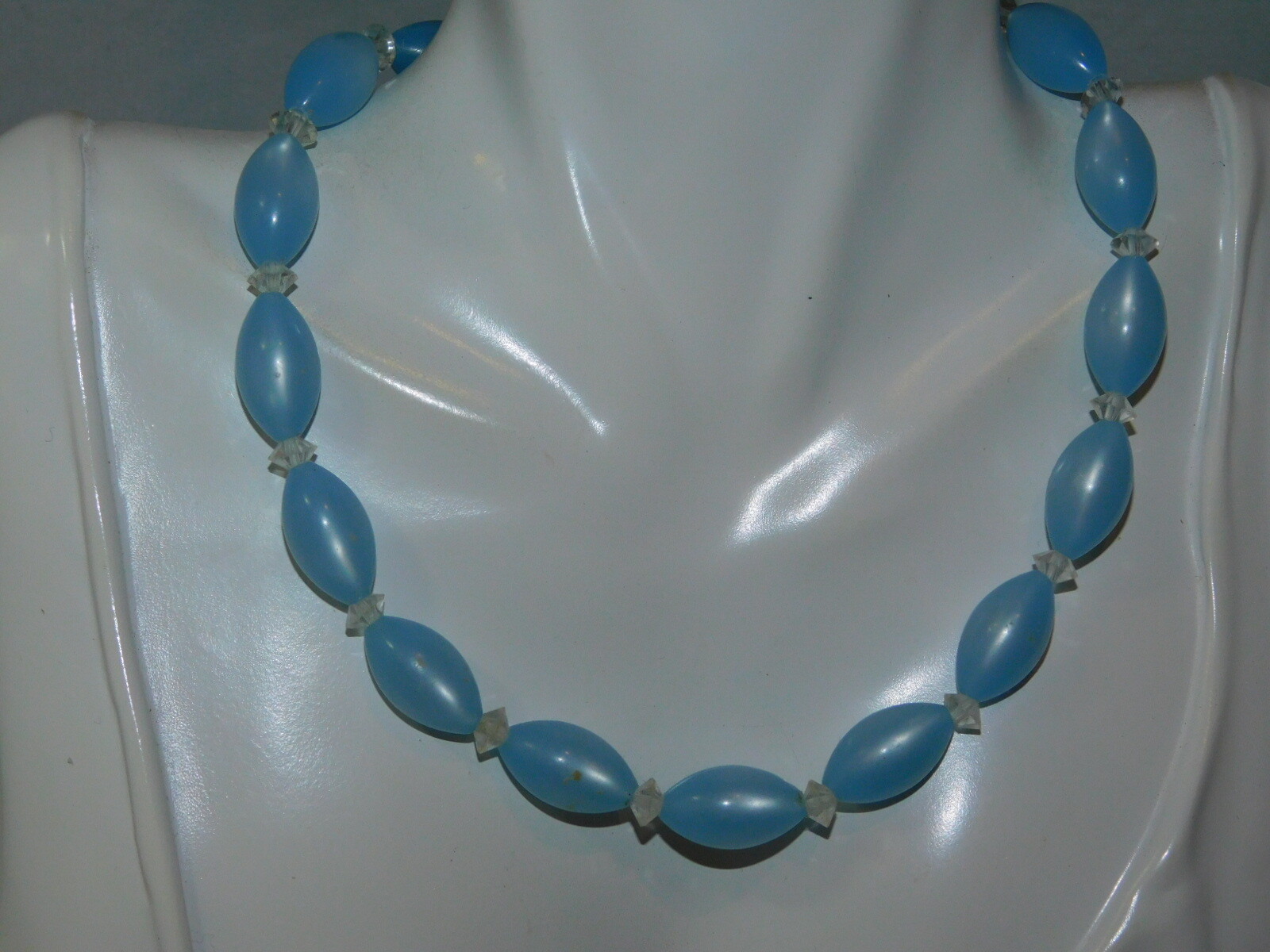 Vintage Baby Blue Moonglow Glass Crystal Bead Choker Necklace 3a 53