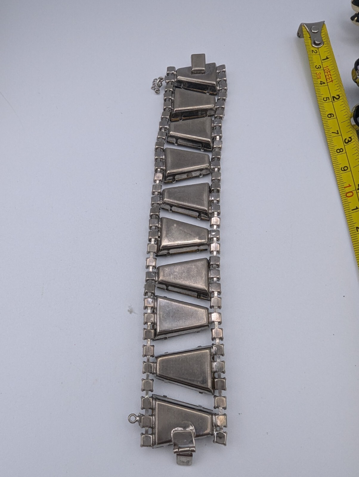 Vintage Wide Smoke Glass Clear Rhinestone Bracelet Repair Repurpose Only