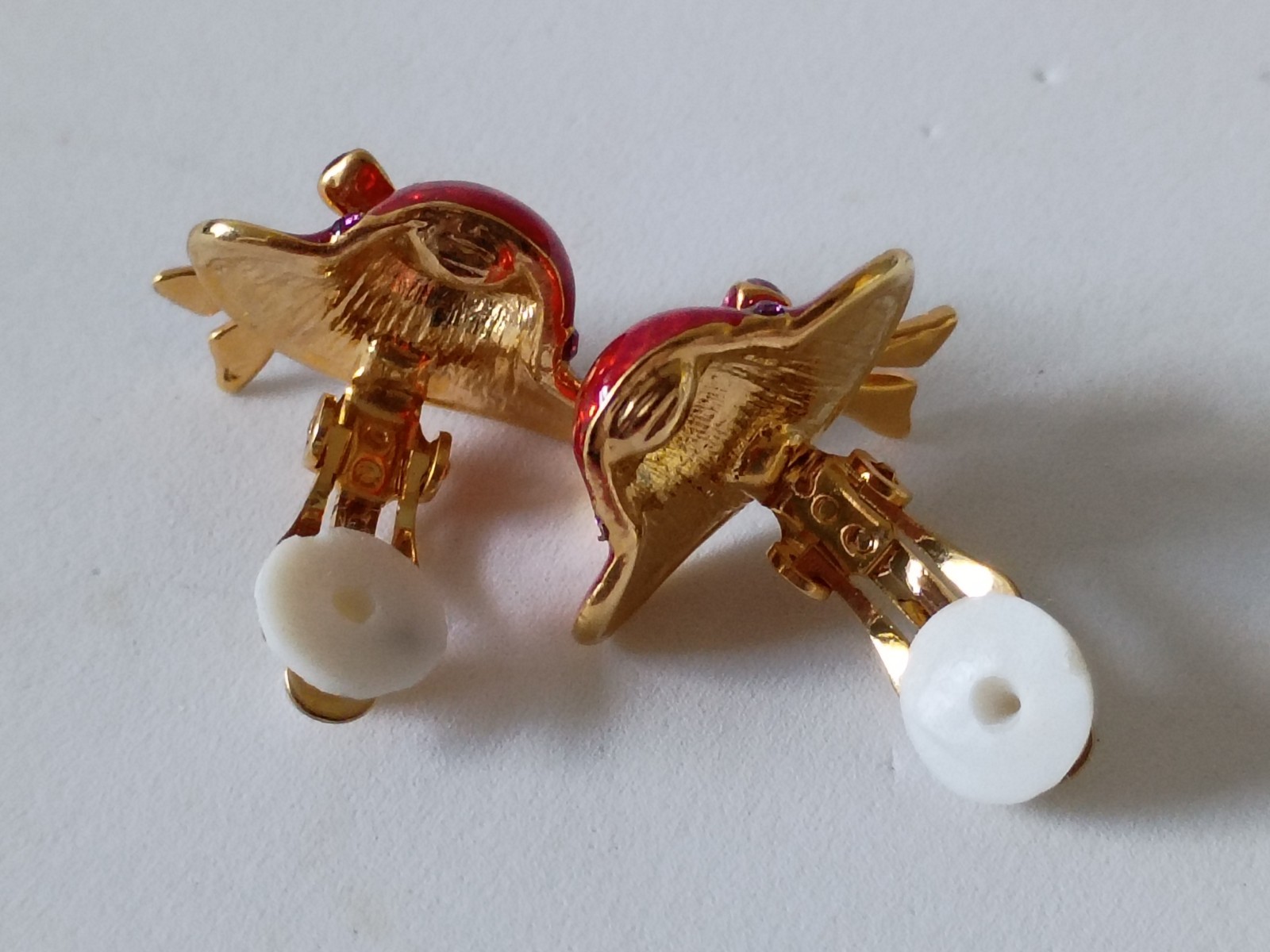 Vintage Simona Red Hat Society Clip On Earrings Enamel Goldtone 1990s NEW