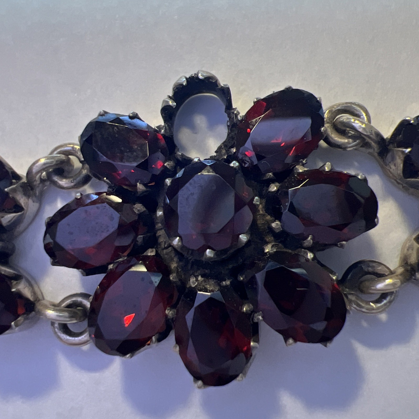 Vintage Natural Bohemian Garnet Sterling Silver Flower Bracelet for Project