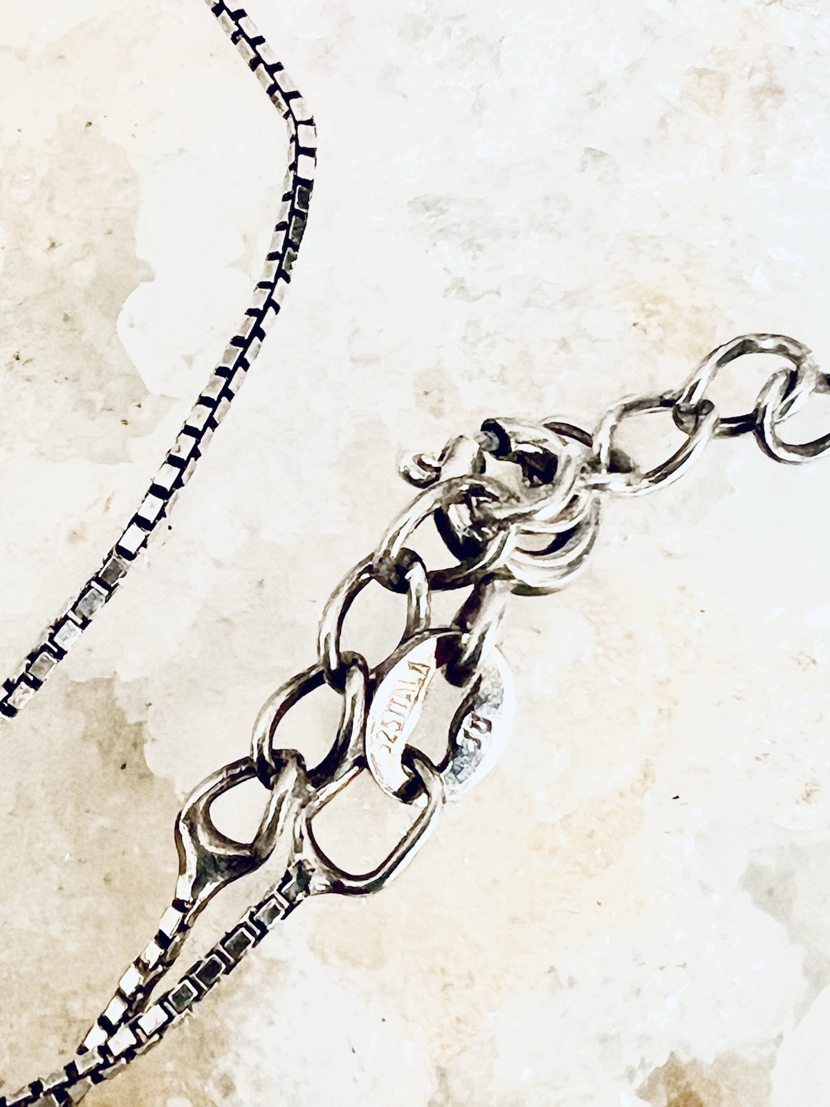 925 Sterling Silver ~ Italy JC ~ 1mm Box Chain VTG Necklace ~ 19 3/4 ~ 2.33gr