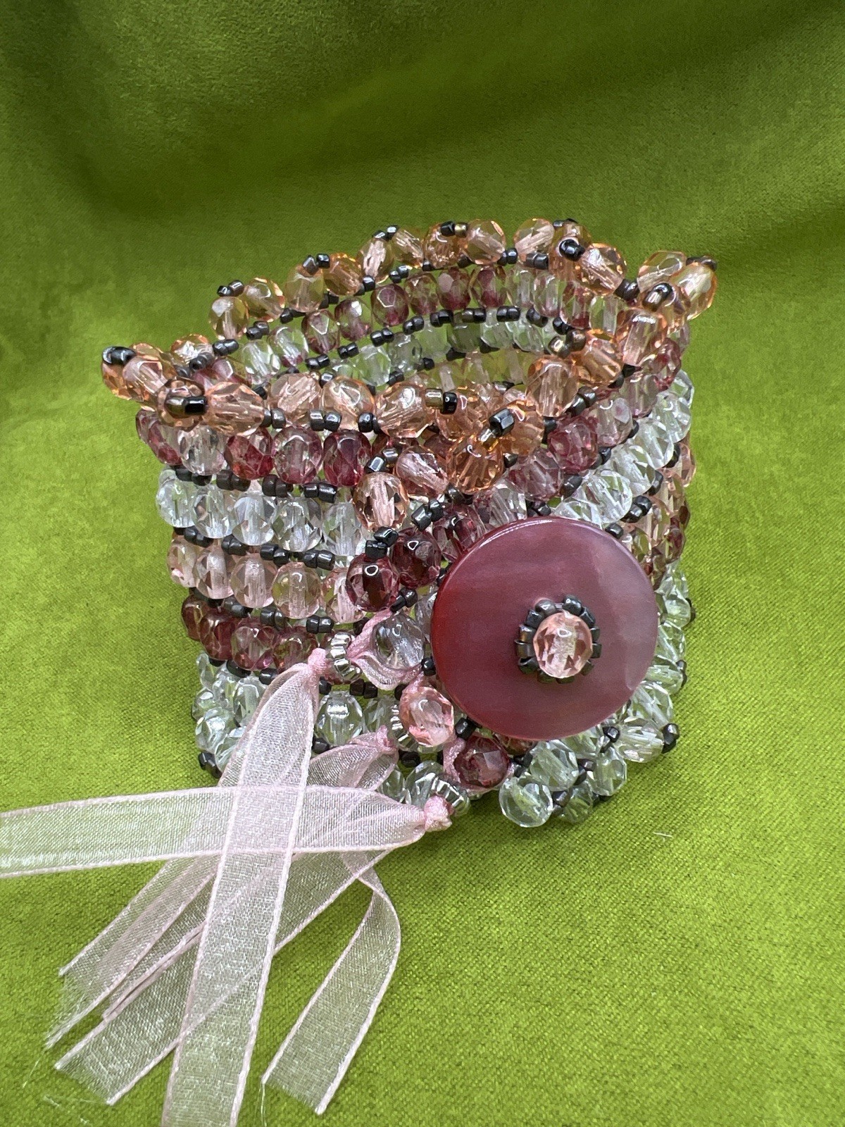 Vintage Multi Strand Acrylic Crystal Wrap Bracelet Pink Cranberry Champagne