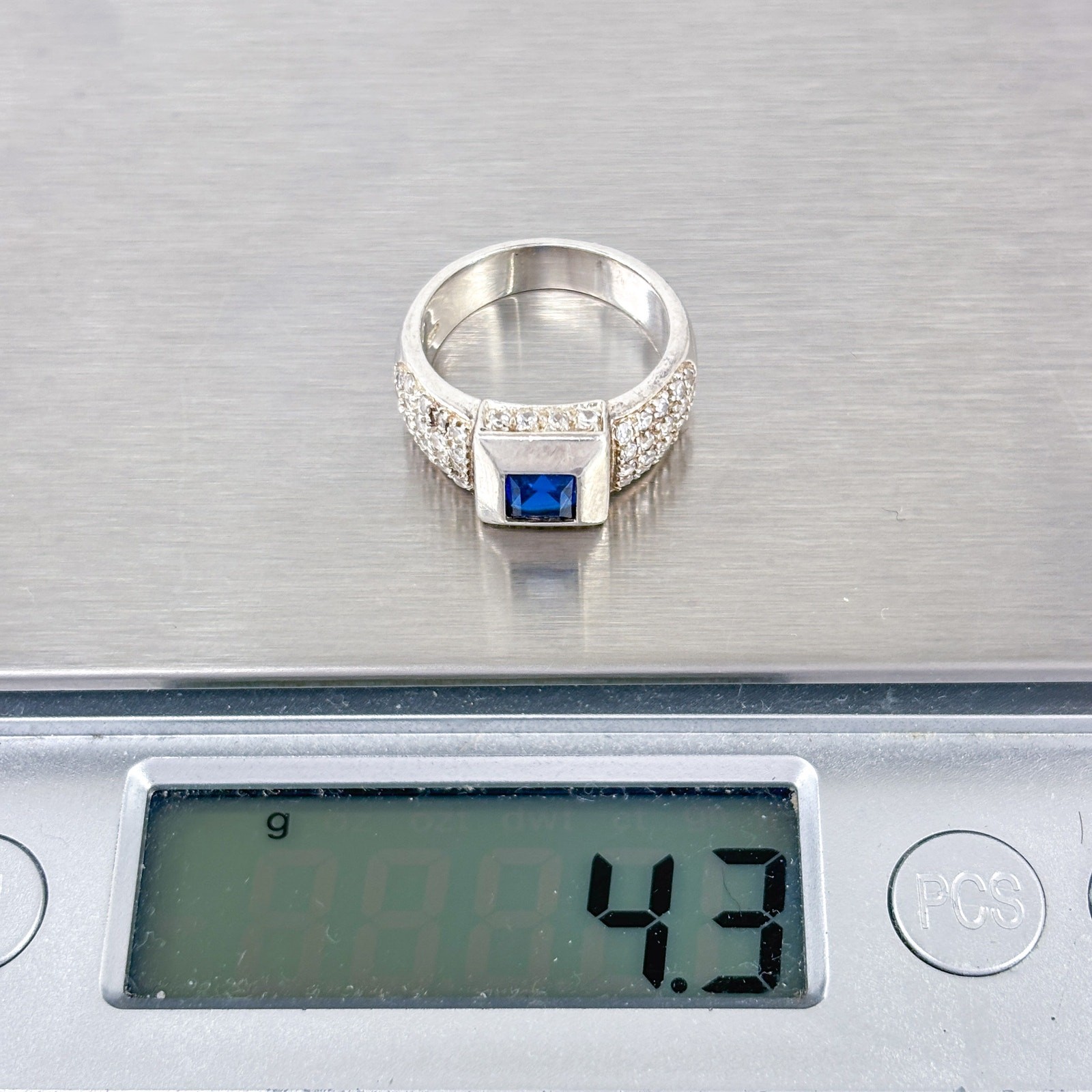 Vintage Sterling Silver 925 Art Deco Blue Iolite Cubic Zirconia Ring Size 5