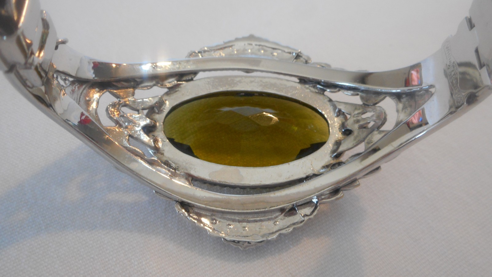 Whiting & Davis Bracelet Clear Very light Olive Green Oval Faceted Glass (AHB