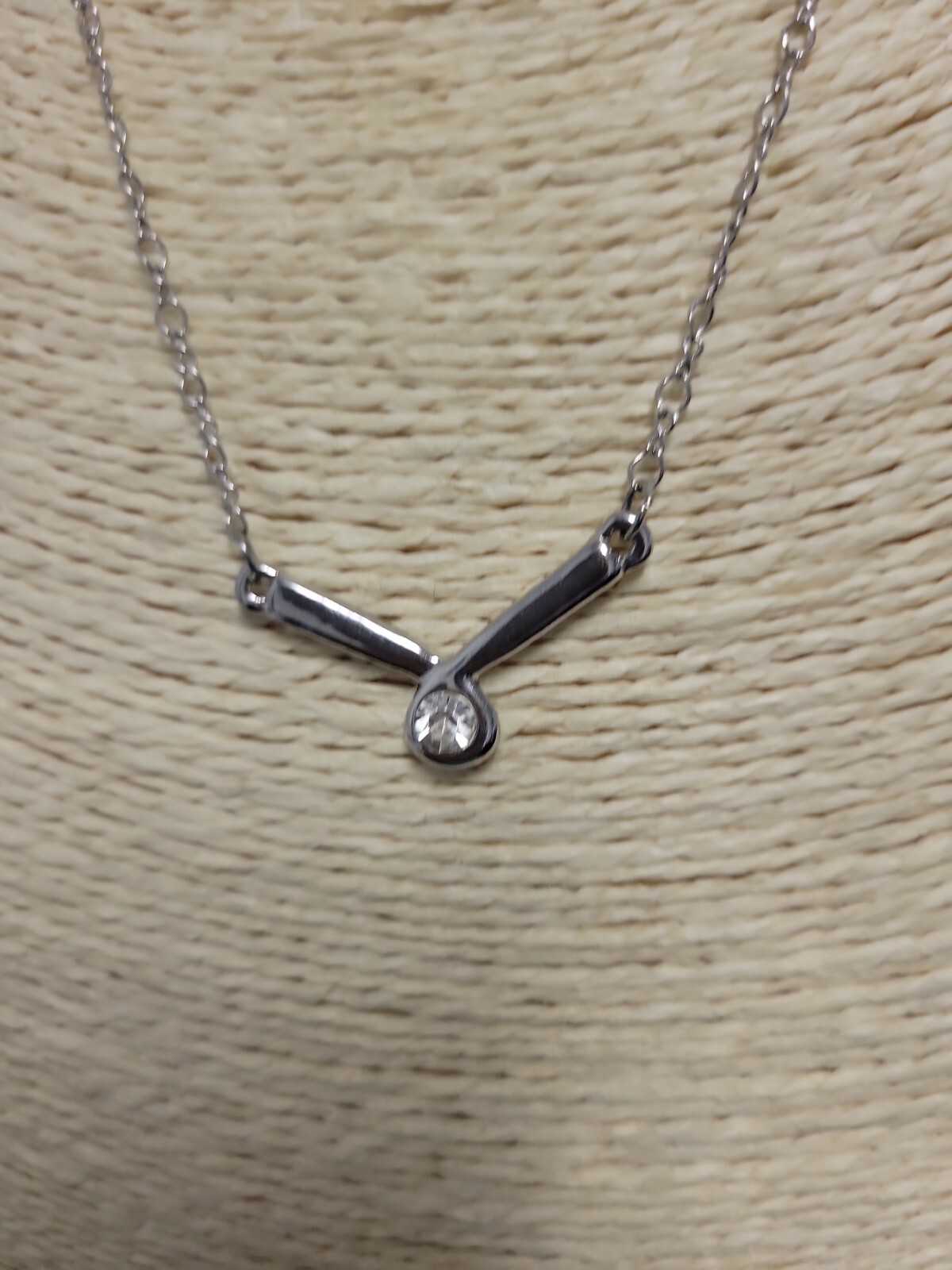 Silver Tone Solitaire Rhinestone Pendant Necklace 16 inches with 3 inch Extender