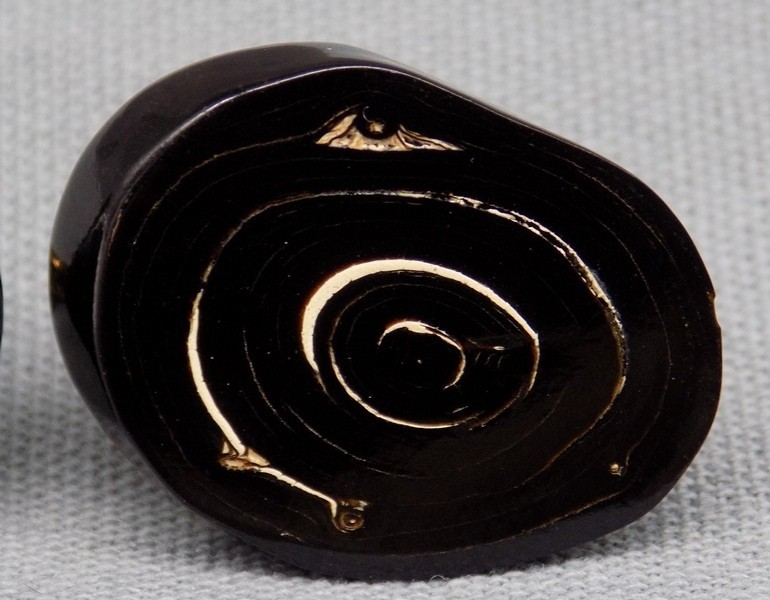 Vintage Hawaiian Black Coral 12KT GF Clip Back Earrings Round Slab