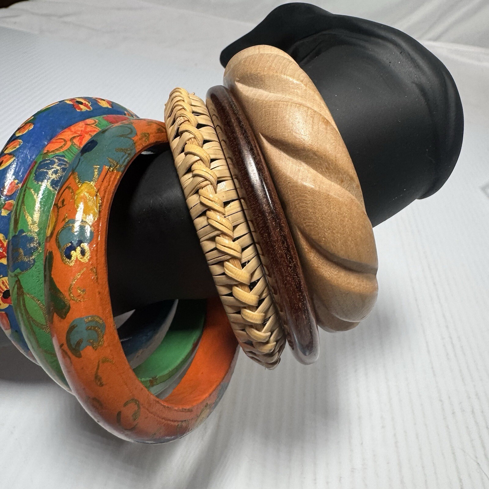 Lot of 6 Wood Bangle Bracelets Vintage Every Day Wear Collectible Natural Materi
