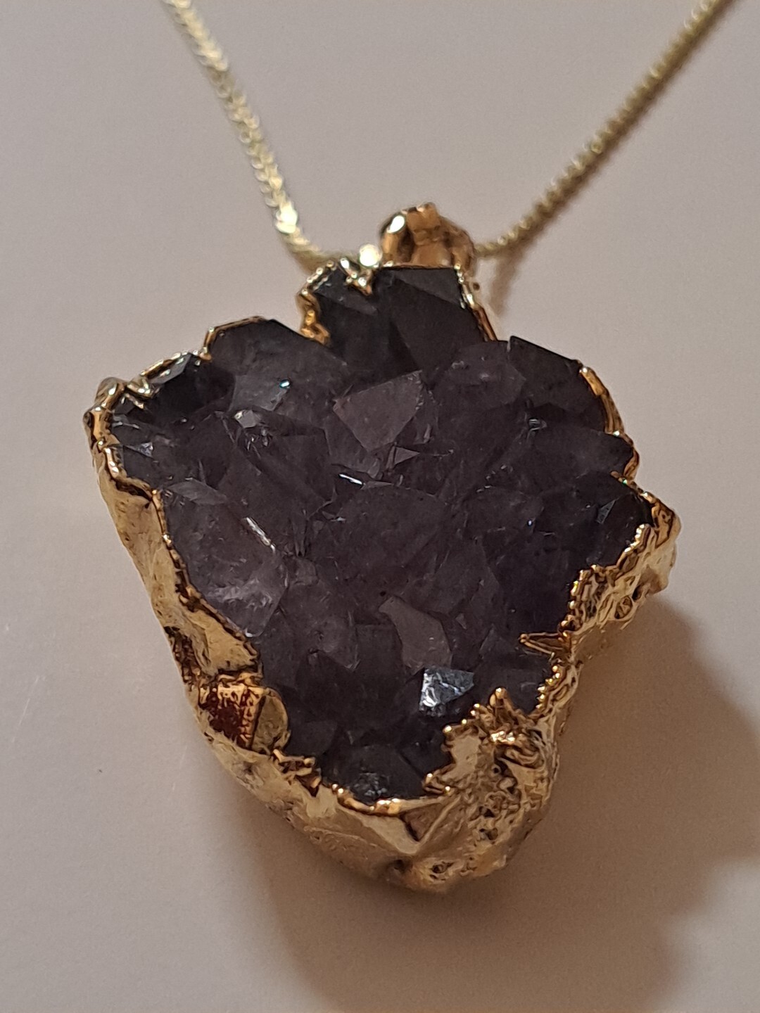 Amethyst Pendent Necklace 18g 25.25mm X 35.35mm & 18″ Gold Tone Rope Chain