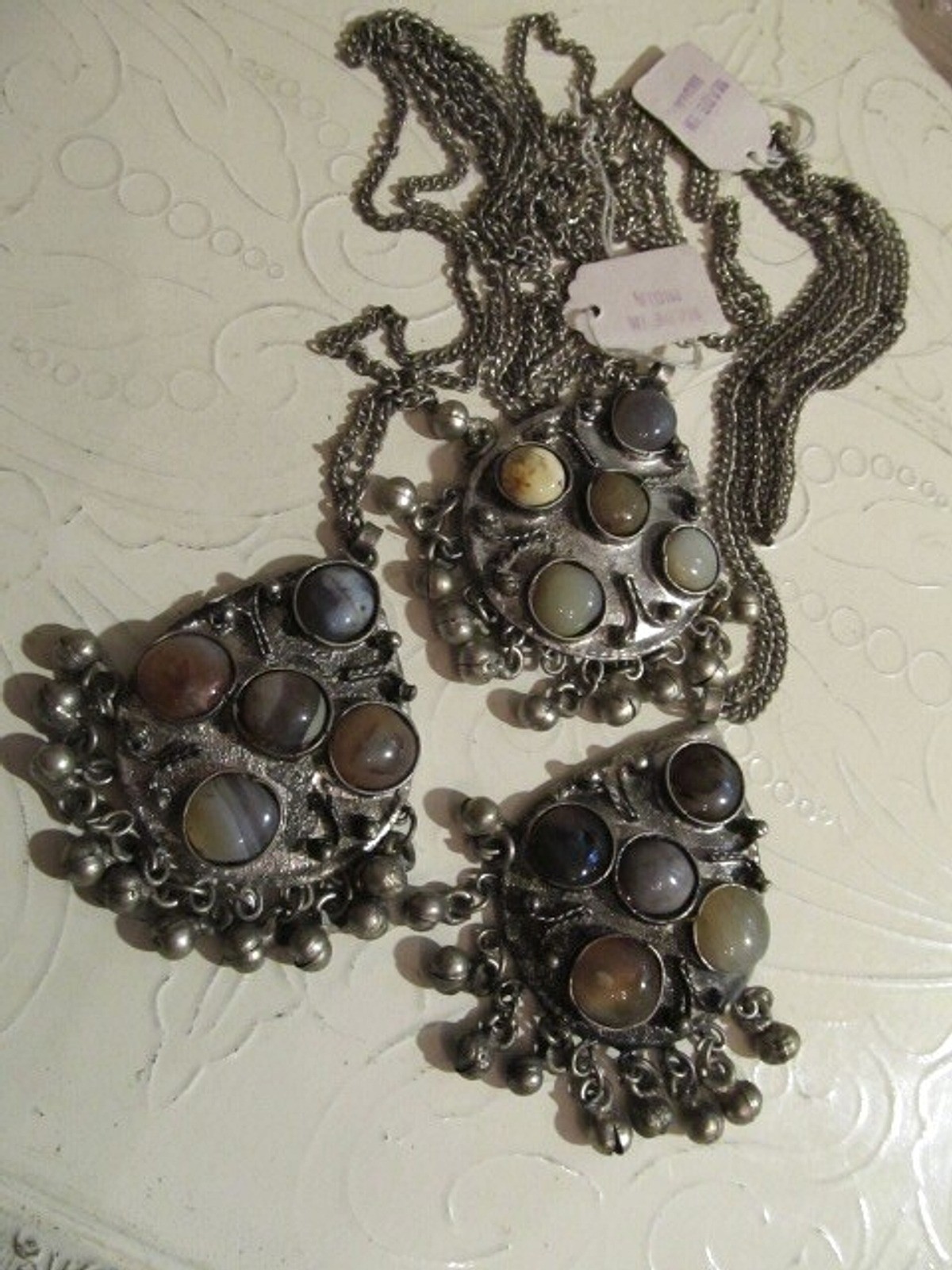 Vintage LOT of 3 Tribal Earth Tone Agate Stones Pendant Necklaces New Old Stock!