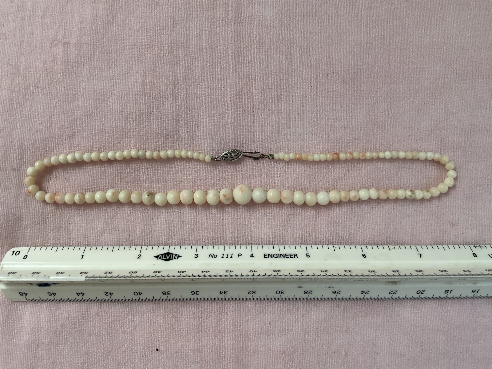 Antique Vintage Angel Skin Coral Necklace Graduated 16 Inches Genuine