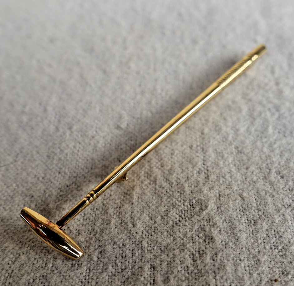 Vintage Gold Plate Polo Mallet Equestrian Horse Riding Sport Brooch Pin Brooch
