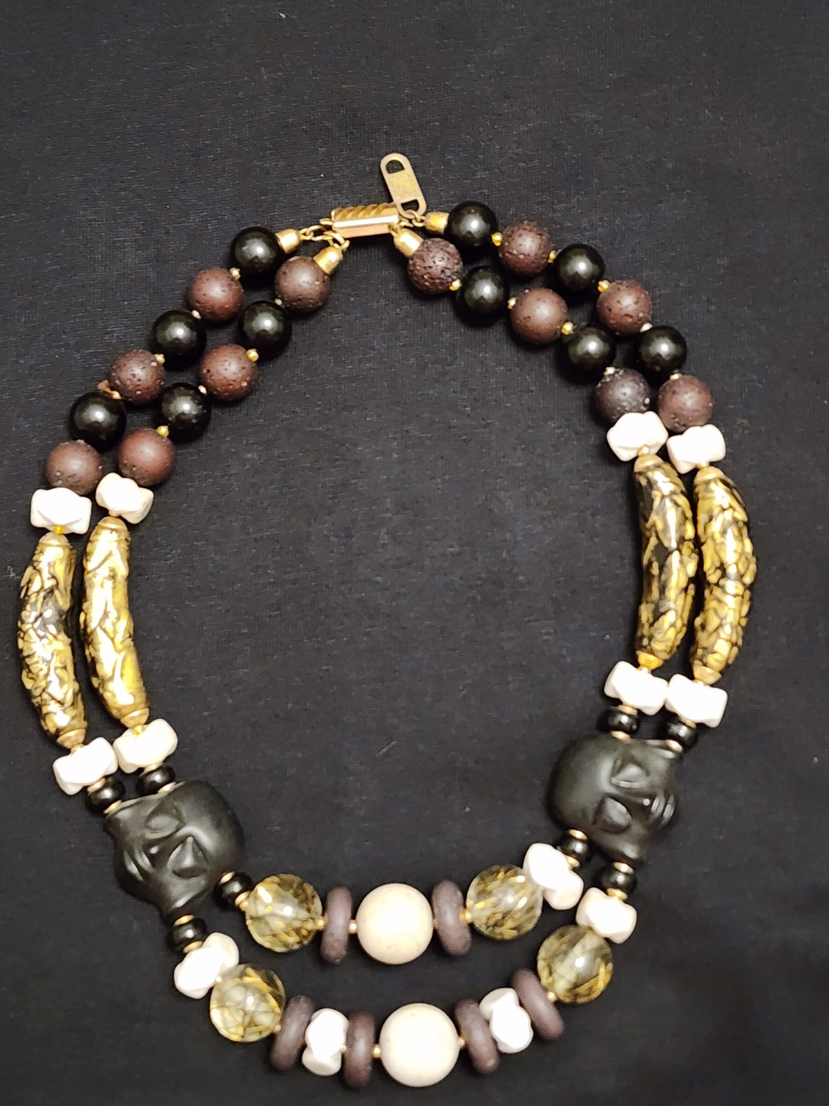 1980’s Vintage Ladies Necklace – Earthtones with gold and ivory accents