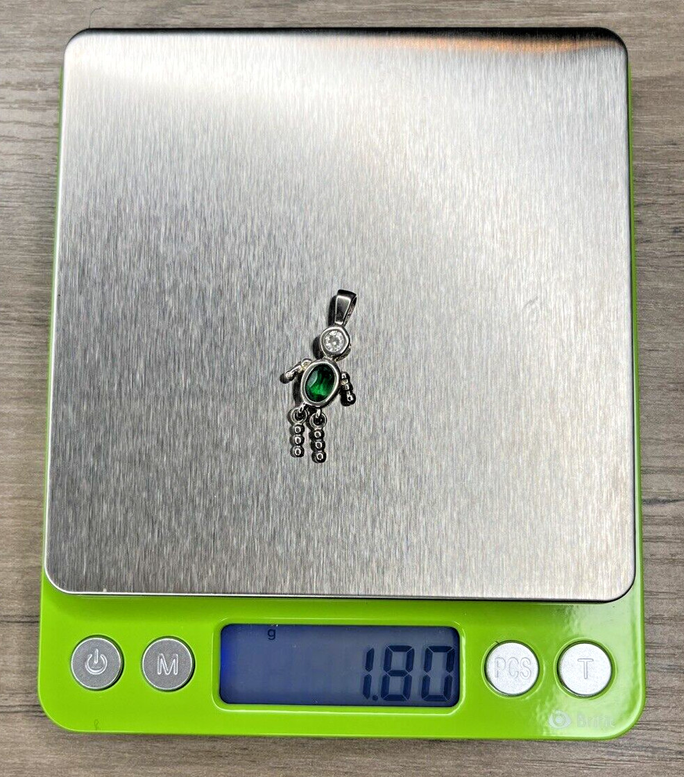 Signed NF Sterling 925 May Birthstone Emerald Green CZ BABY BOY Dangle Pendant