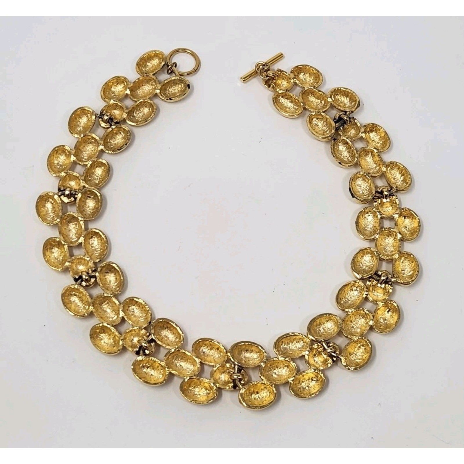 Heavy Panther Link Gold Tone Chunky Necklace Vintage Designer 18″ Toggle Closure
