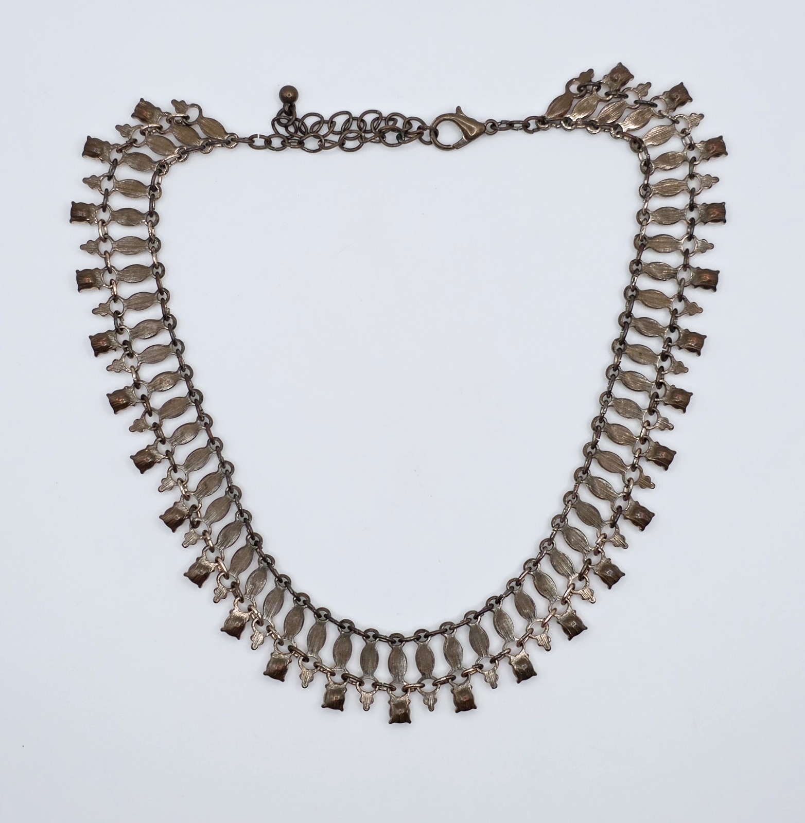 Vintage Copper Rhinestone Choker Fringe Statement Necklace