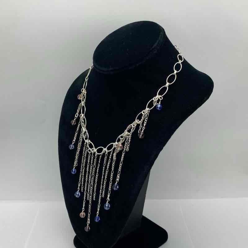 Sterling Silver 925 Multicolor Crystal Fringe Dangle Tassel Necklace 19.25″