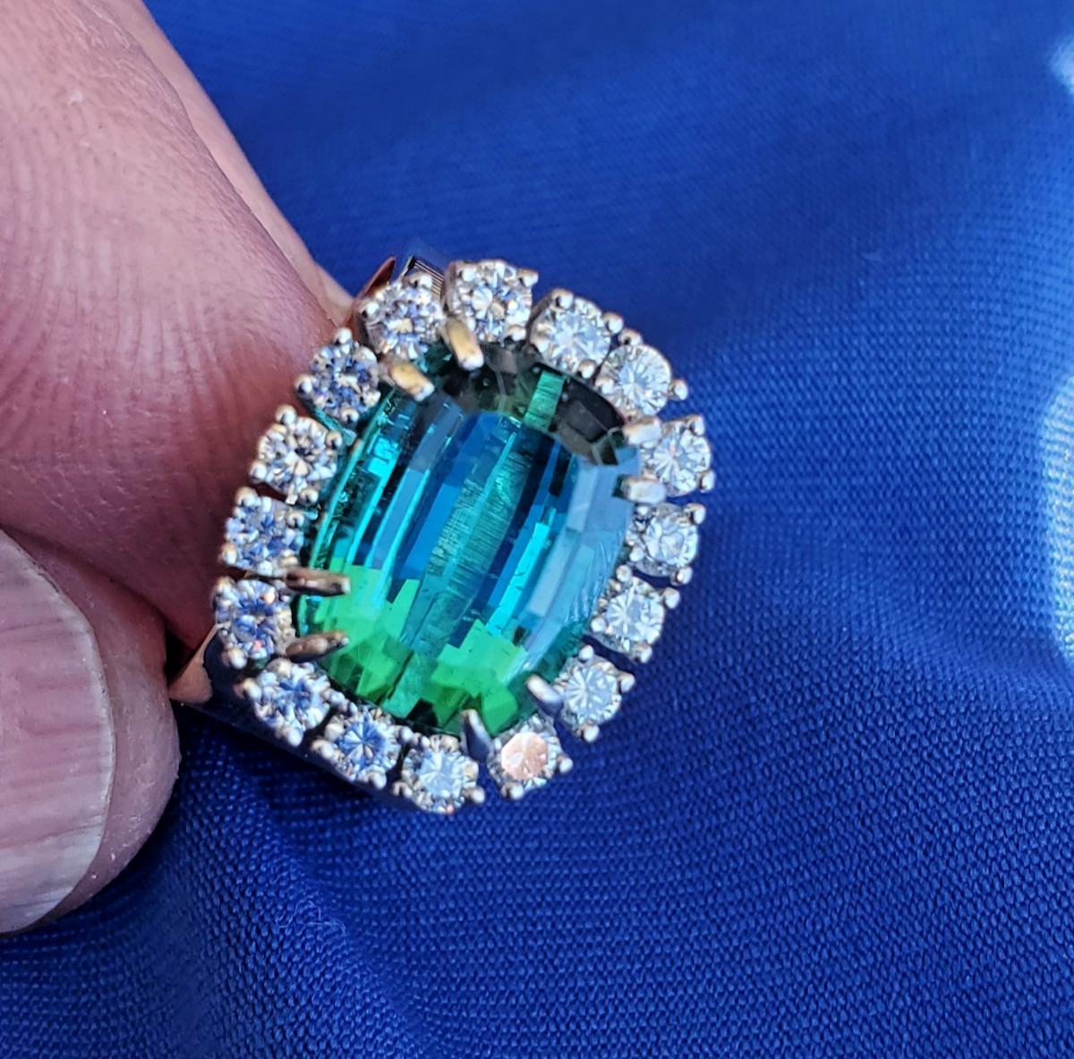 EARTH MINED Sea foam Blue Green PARAIBA Tourmaline DIAMOND Designer Deco Ring