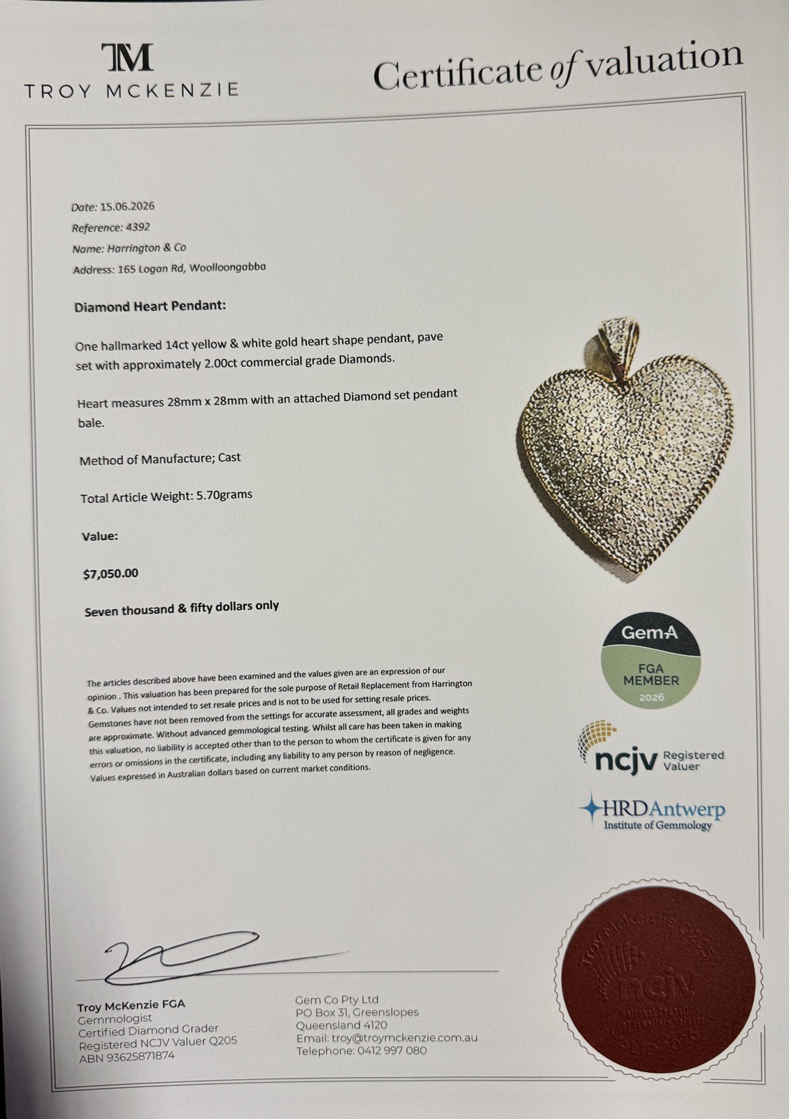 Superb 14ct Gold 2.00ct Pave Set Diamond Puff Heart Pendant Val $7050