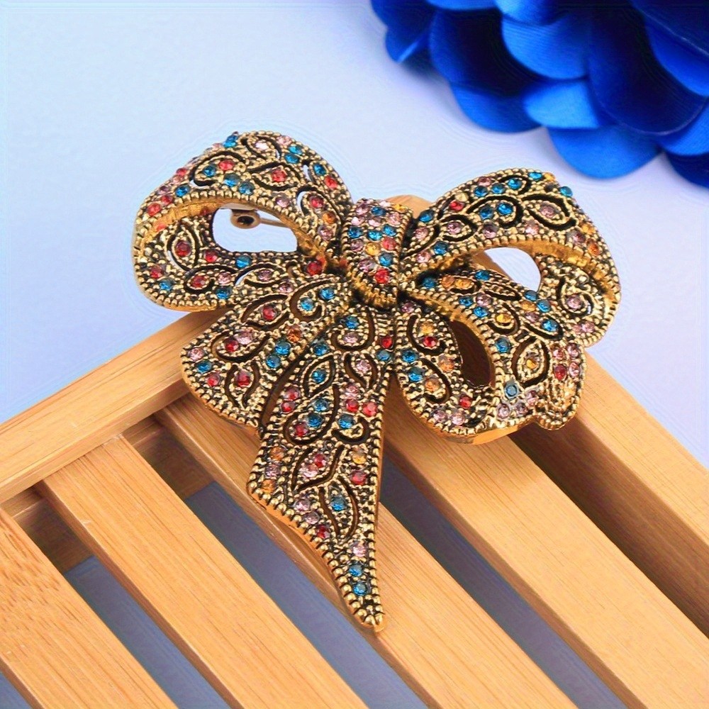 Sparkling Bow Brooch Enamel Rhinestone Pin Elegant Daily Wear Party Gift