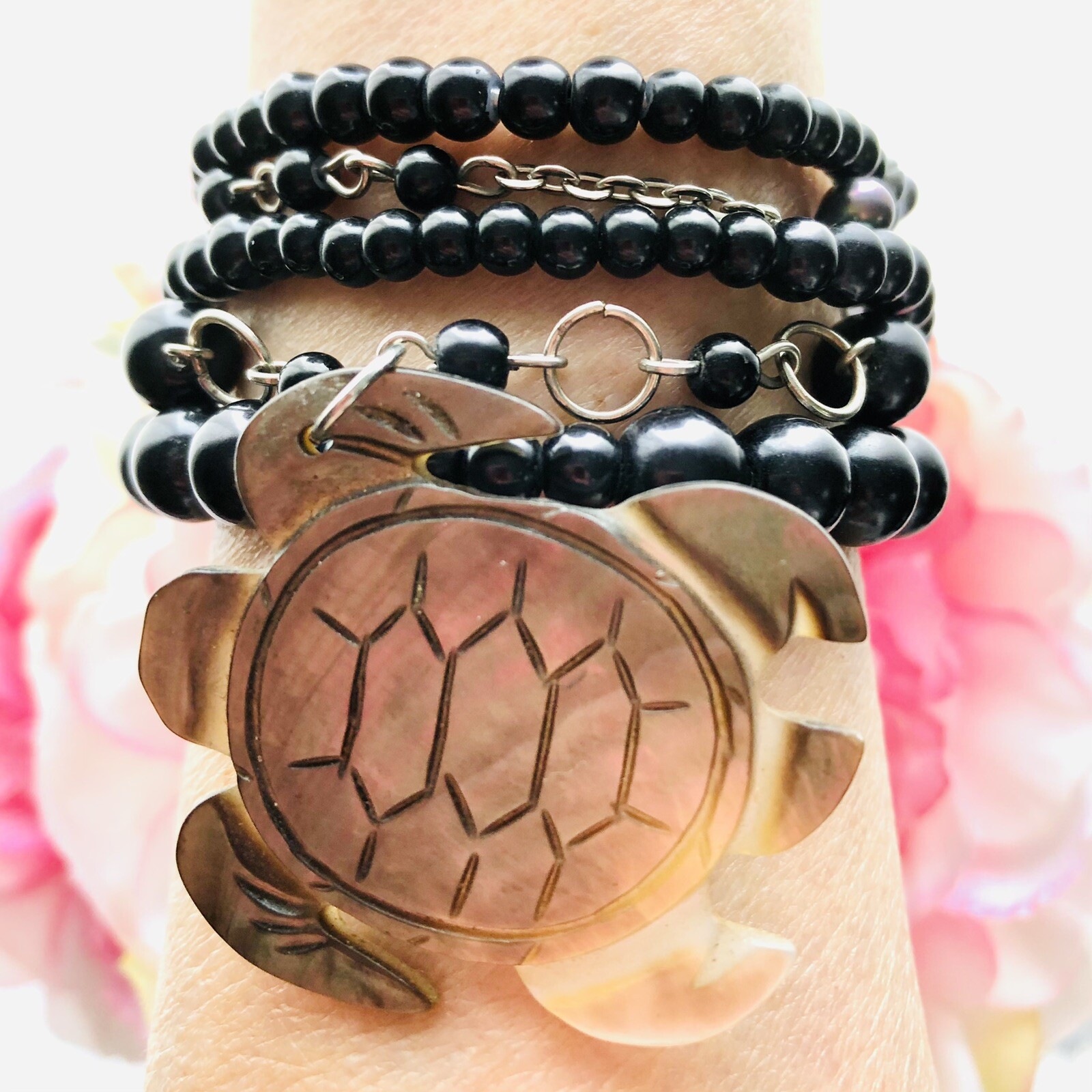 Turtle Charm Bracelet Freshwater Pearl Nautical Beach Ocean Animal Jewelry 8”