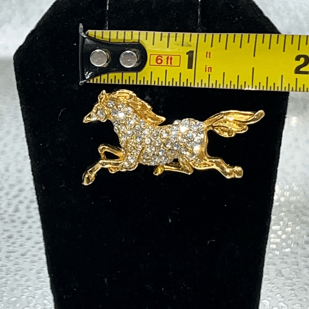Vintage Running Horse Brooch Rhinestone Gold Tone Pave Pin Regency Edwardian