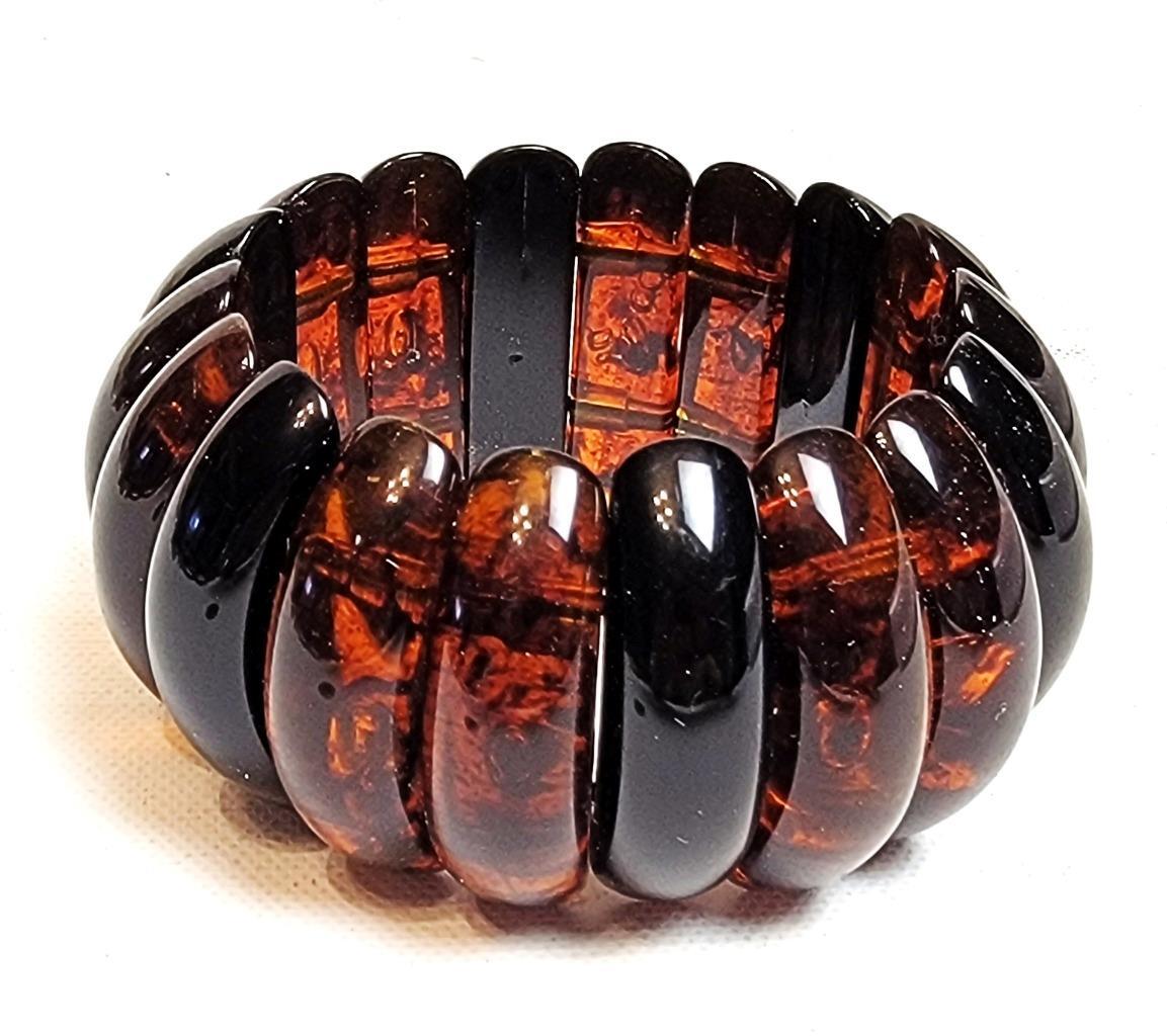 Vintage Chunky Golden Honey Amber Color Plastic Beads 2 3/8″d Stretch Bracelet