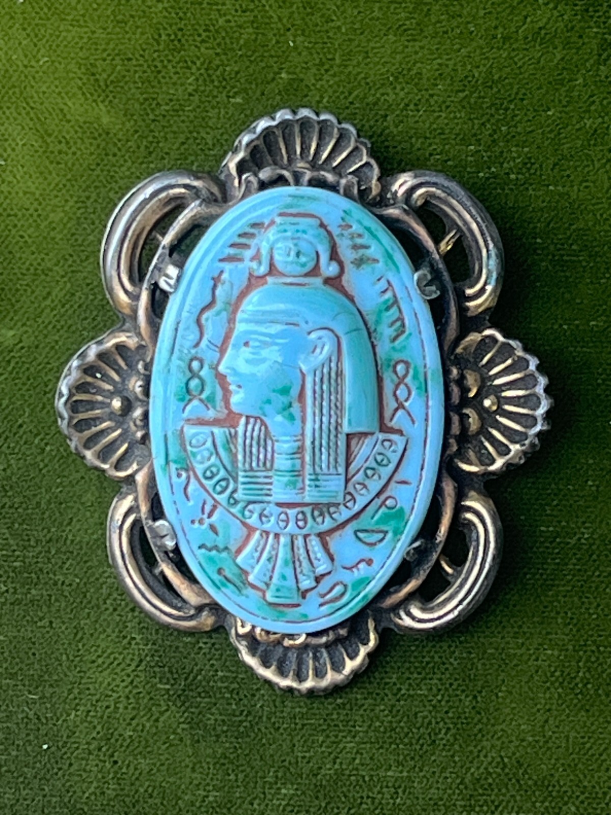 Antique 1920s EGYPTIAN REVIVAL Czech Glass Brooch/Pendant – Possibly Neiger Bros