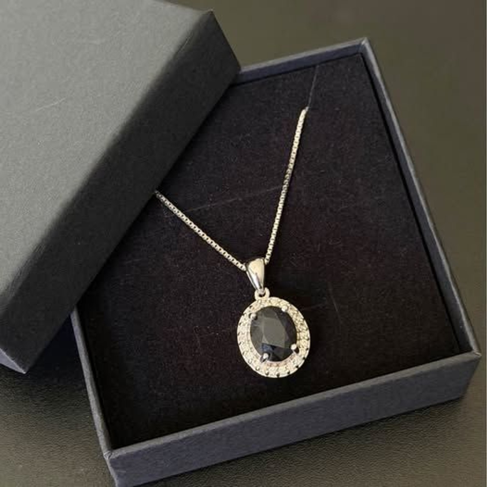 Sterling Silver Sapphire and CZ Necklace