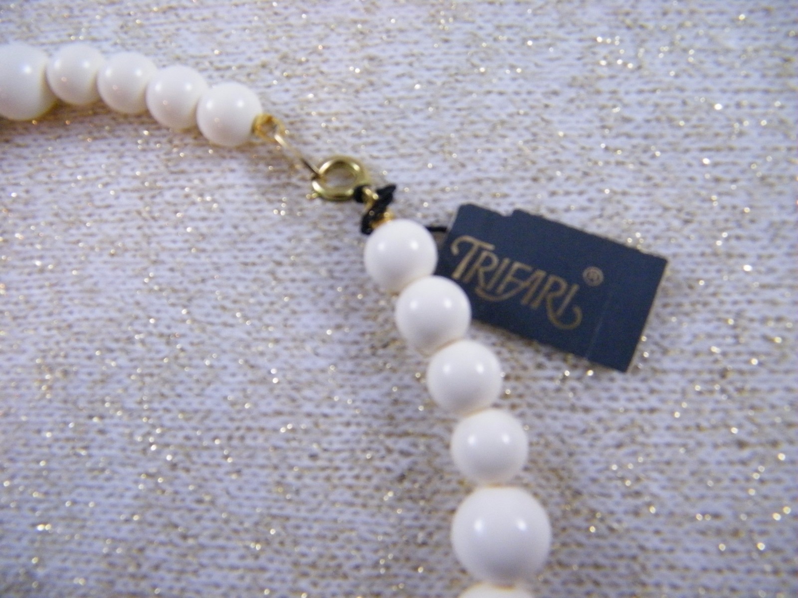 VINTAGE NEW TRIFARI~ CREAM / ORANGE / BLACK / GOLD TONE 24″ BEAD DOUBLE NECKLACE