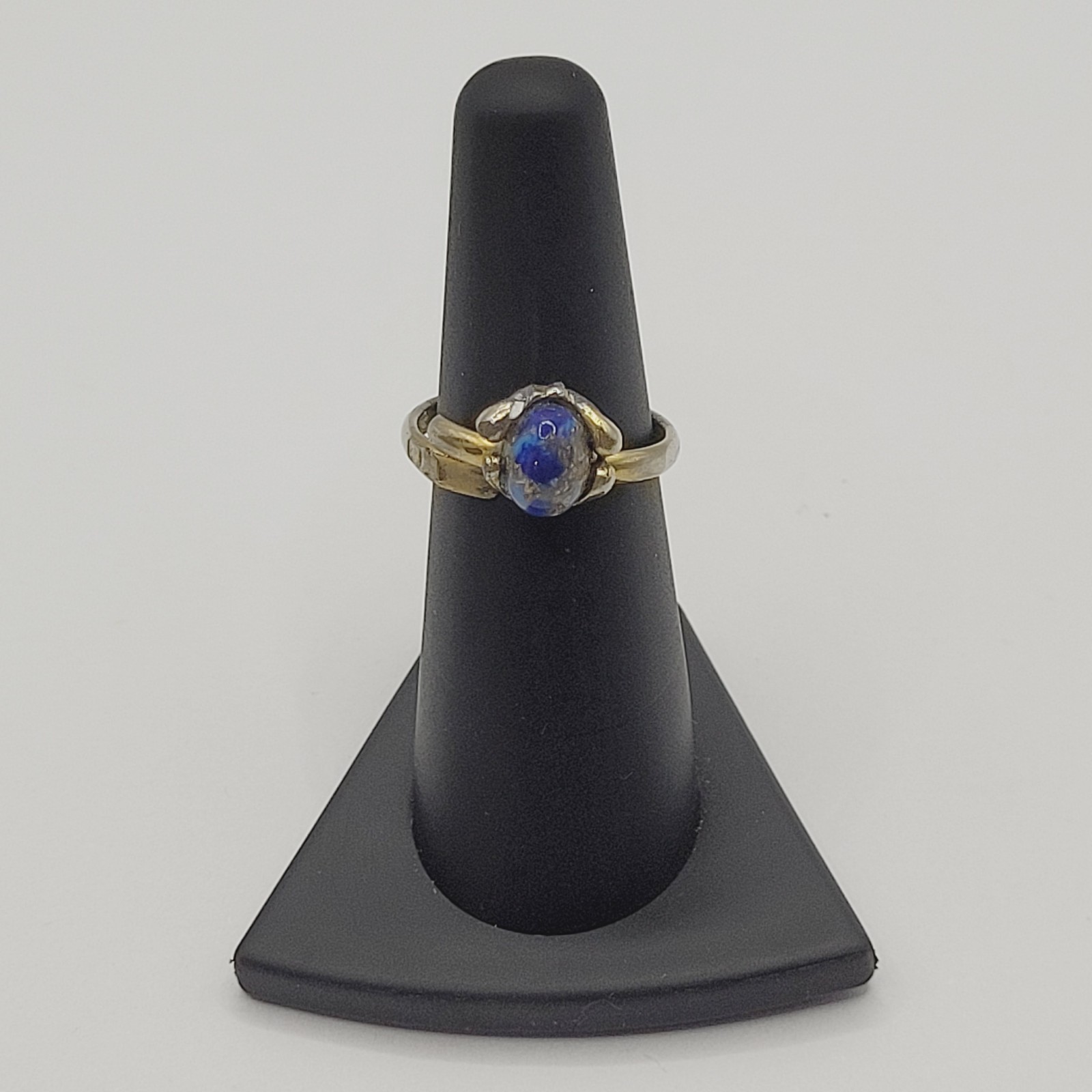Antique Lapis Lazuli Small Domed Stone w Specks Ring Adjustable Worn Distressed