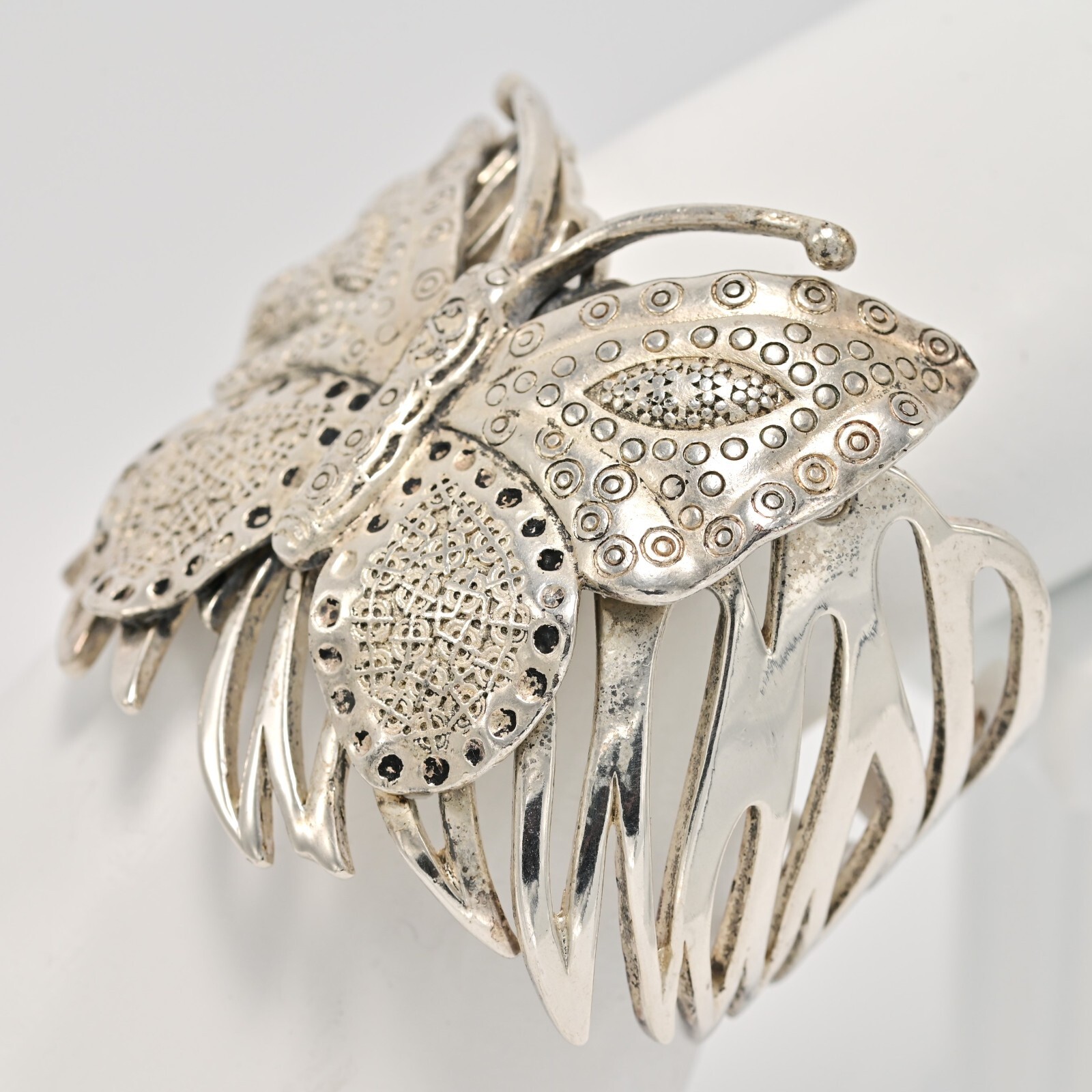 Antique Vintage Original Designer MCM Silver Butterfly Cuff Estate Bracelet