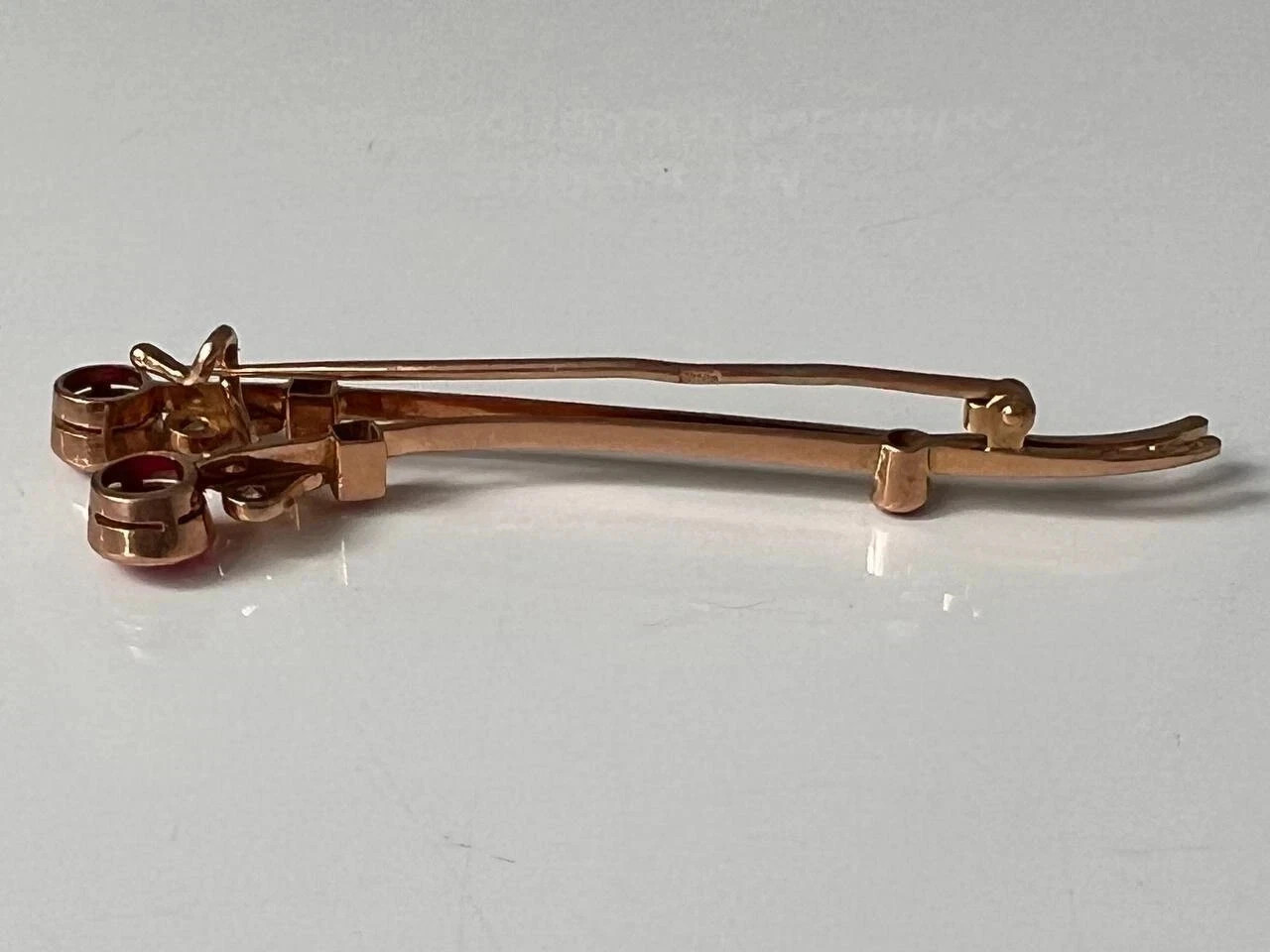 Vintage Soviet Solid Rose Gold Ruby Brooch 583 14K USSR Original 4.28 g