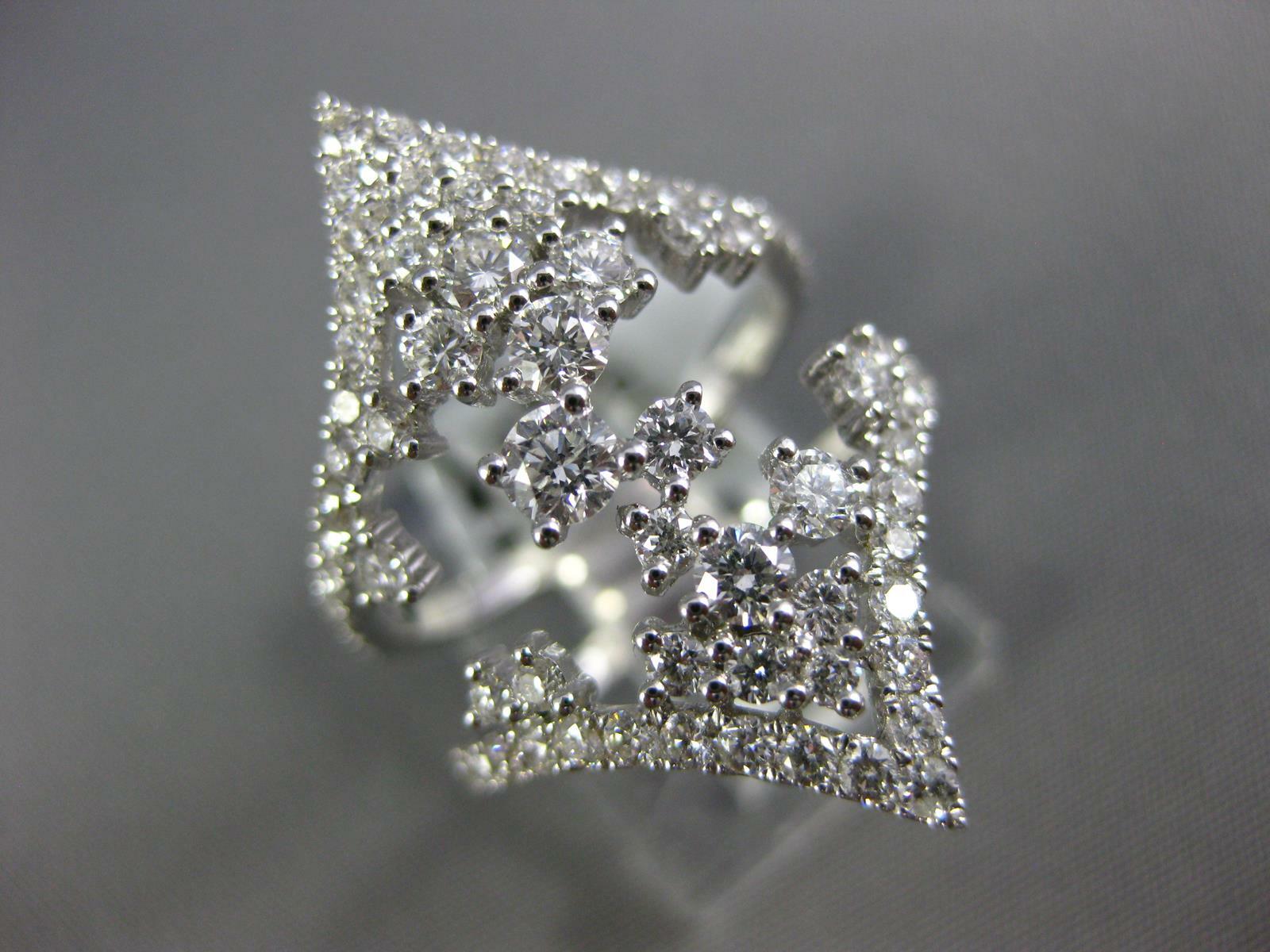 ESTATE LARGE 1.53CT DIAMOND 18KT WHITE GOLD 3D CLUSTER DOUBLE V SHAPE FUN RING