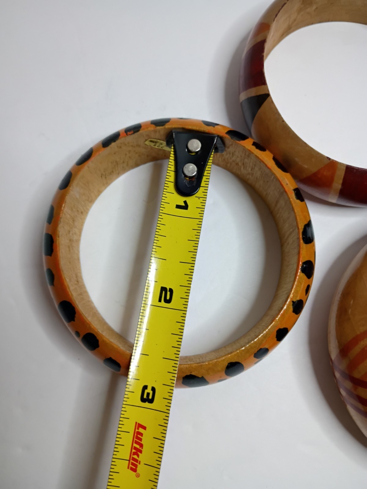 Lot Of 3 Vintage Wooden Bangle Bracelet Boho Chunky Bold Statement 1″ Thick Chee
