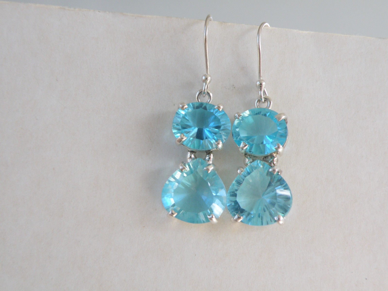 Vintage Sterling Silver 925 Heated Paraiba Blue Apatite Drop Dangle Earrings