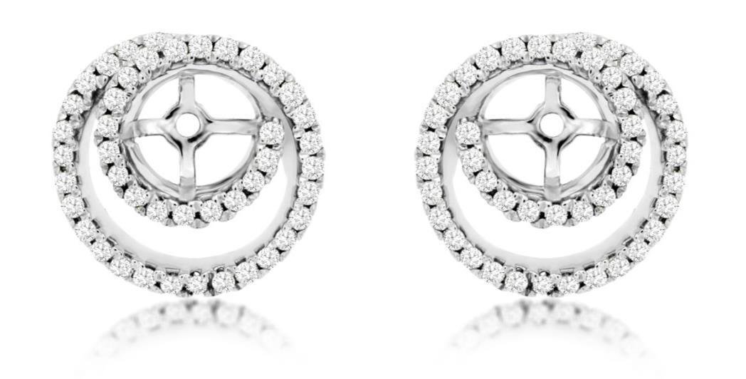 ESTATE 0.35CT DIAMOND 14KT WHITE GOLD 3D CLASSIC ROUND SWIRL JACKET EARRINGS