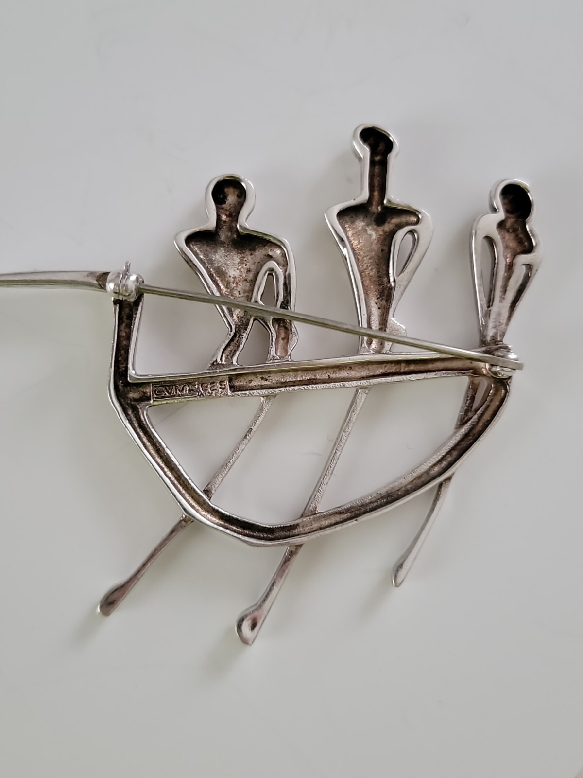Modernist Sterling 925 Dragon Boat 3 Person Team Pin by CVM