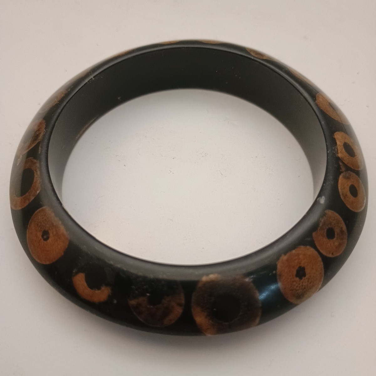 Vintage Bangle Bracelet Bamboo Circles Lucite Knife Edge Made In Philippines
