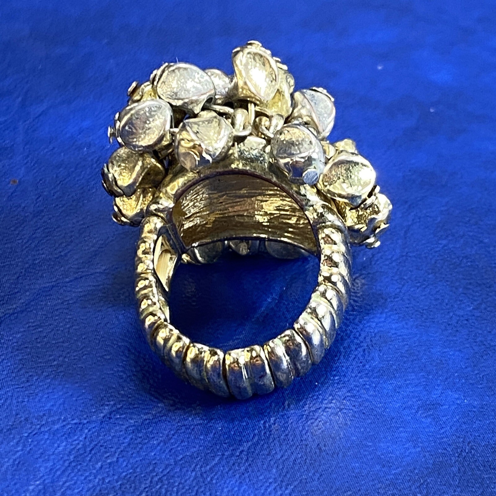 Vtg RA Stretch Band Ring Bold Oversized Metal Jiggly Bling Nugget Chips SZ 7-10