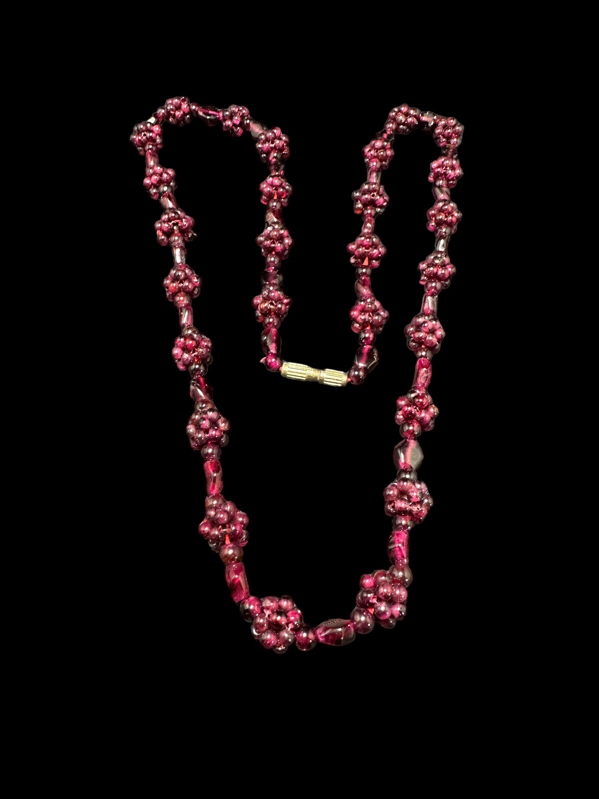 Art Deco Red Garnet Pyrope Necklace Cluster Beaded Berry Accents 26.5 Inches