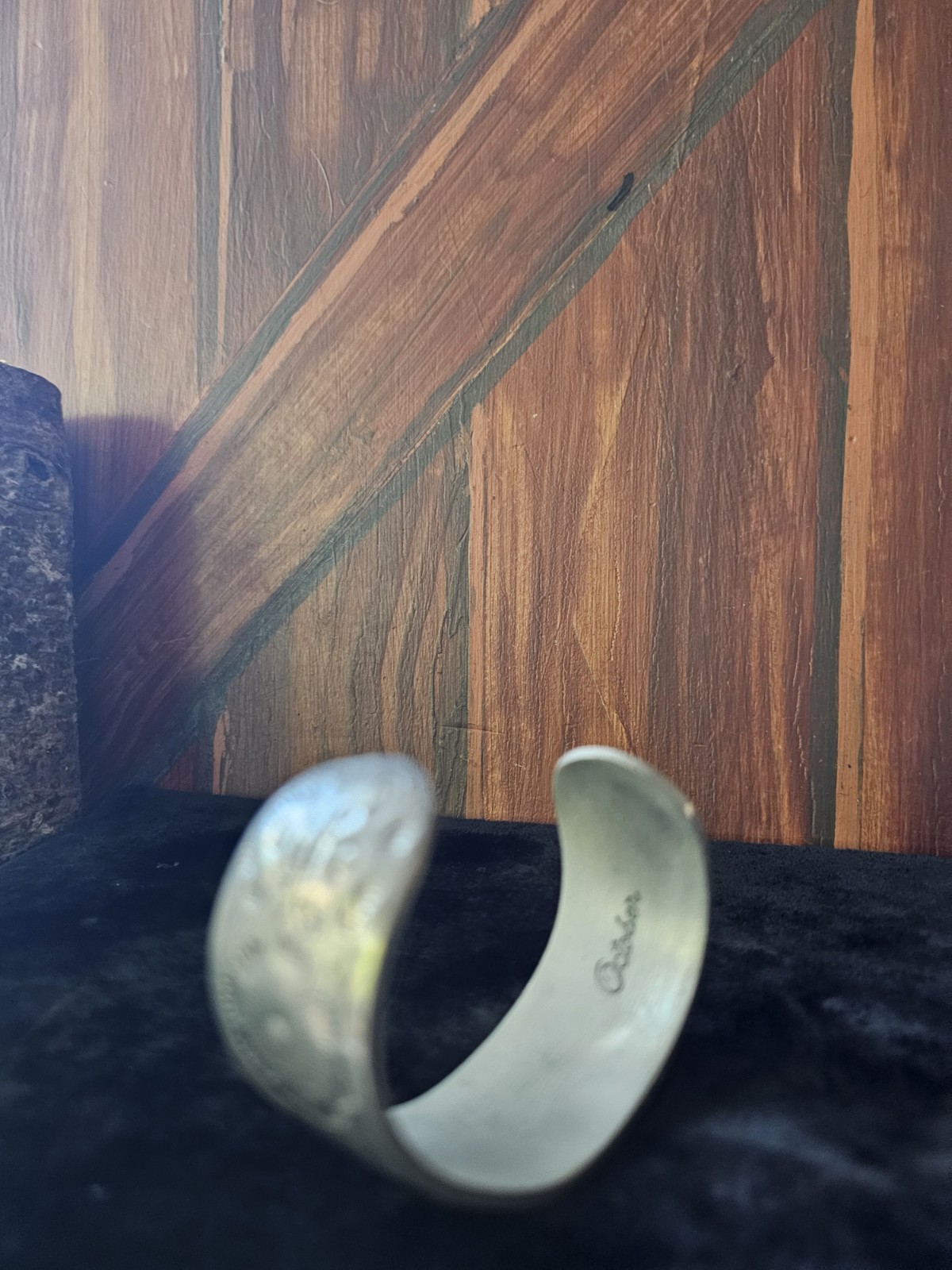 Vtg Salisbury Pewter October Flower of the Month Wide Cuff Bracelet Adjustable