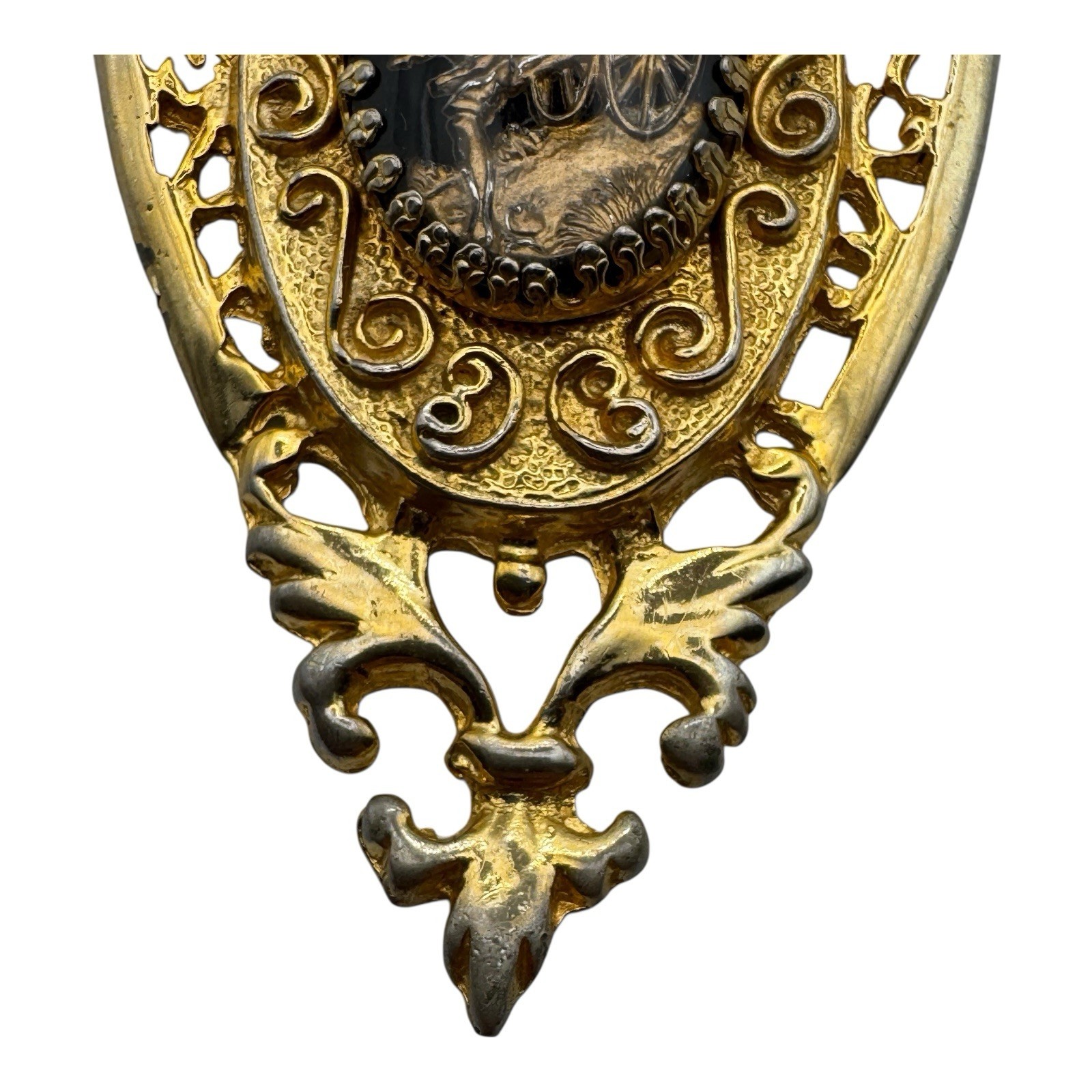 1950s Chinoiserie Intaglio Necklace Gold-Tone Filigree Pendant AC Co. 12KT GF